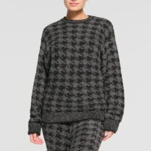 SKIMS Cozy Knit Pullover Sweater XXS/XS Gray Chalk Multi Houndstooth Long Sleeve